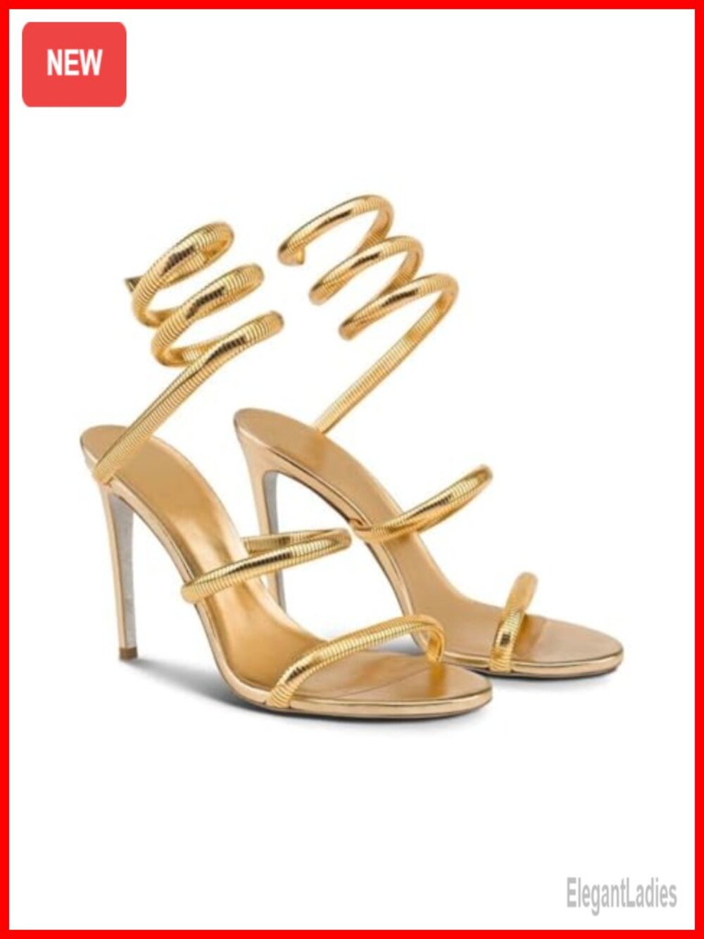 Gold Heels with Spiral Lace Up Stiletto Slingback Sandals